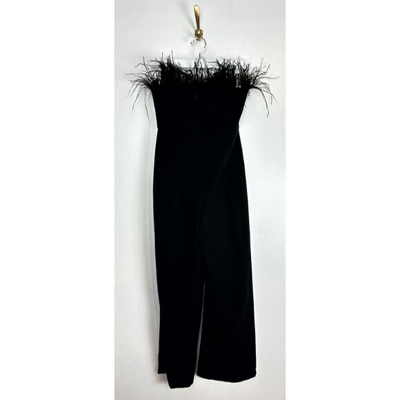 SAM EDELMAN Feather Trim Strapless Jumpsuit in Black Size US 0 - Picture 5 of 10